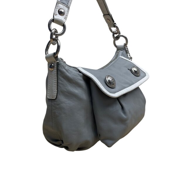 Coach Gray Leather With White & Glitter Tags Crossbody Strap Shoulder Bag Sz M - Picture 6 of 12